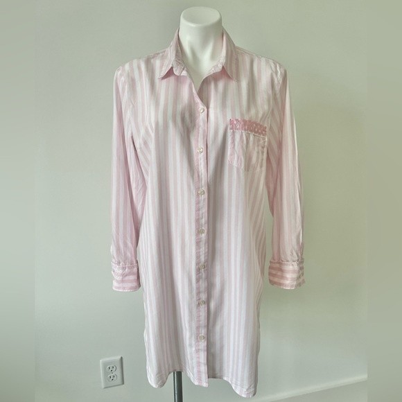 Victoria's Secret Other - Victoria's Secret Pink White Striped Pajama Nightgown Nightshirt L